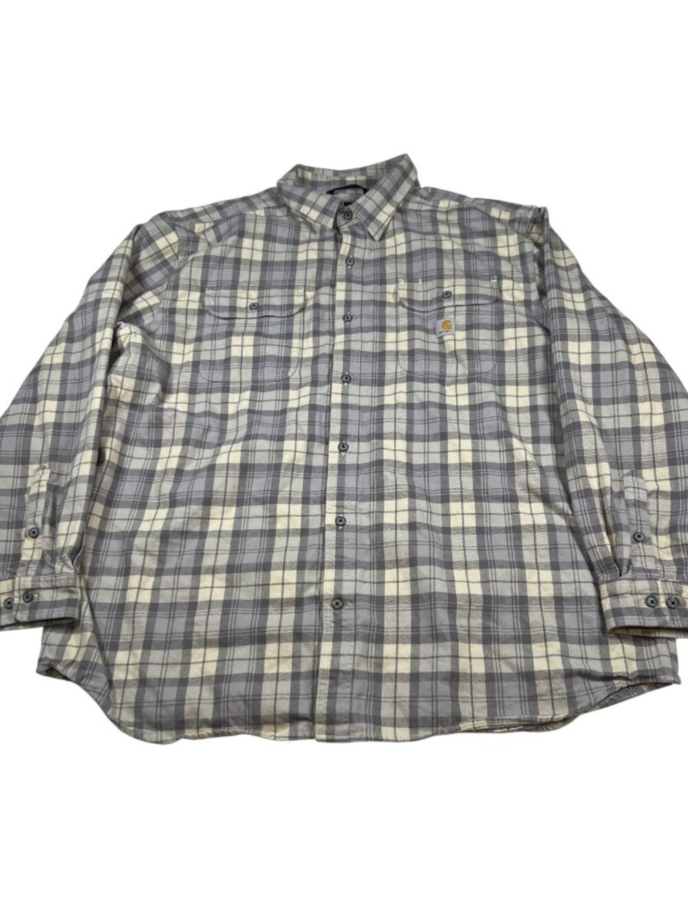 Carhartt Mens Gray Yellow Plaid Loose Fit Flannel Long Sleeve Shirt Size 2XL